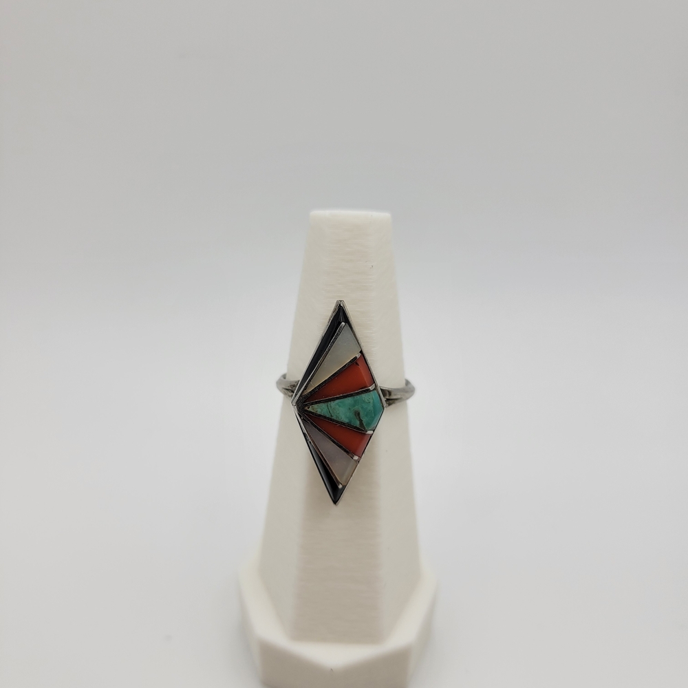 Native American Style Zuni? Beautiful Geometric Inlay Sterling Silver Ring